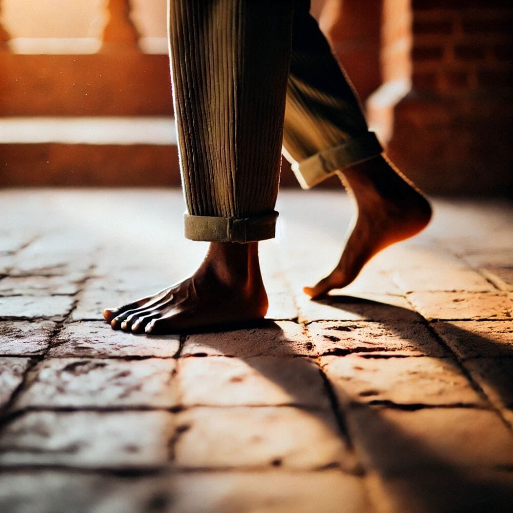 camminare a piedi scalzi sul cotto